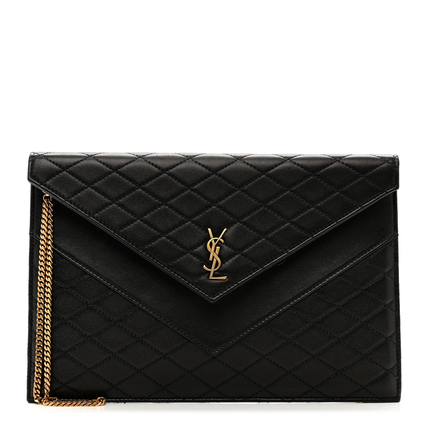 Lambskin Quilted Double Flap Chain Pouch Black