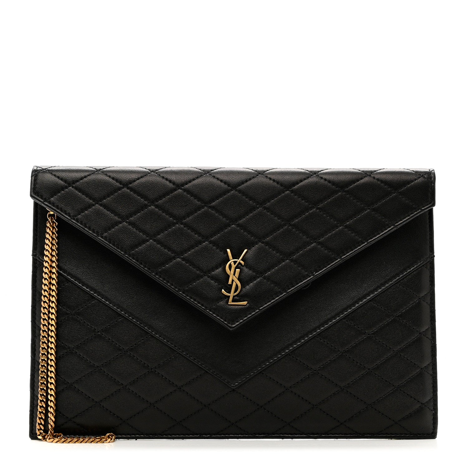 Saint Laurent Lambskin Quilted Double Flap Chain Pouch Black 1 of 7