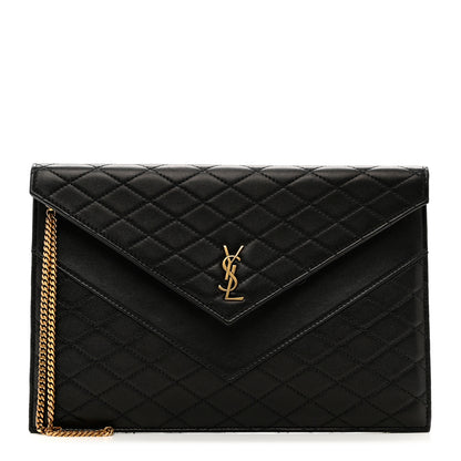 Saint Laurent Lambskin Quilted Double Flap Chain Pouch Black 1 of 7