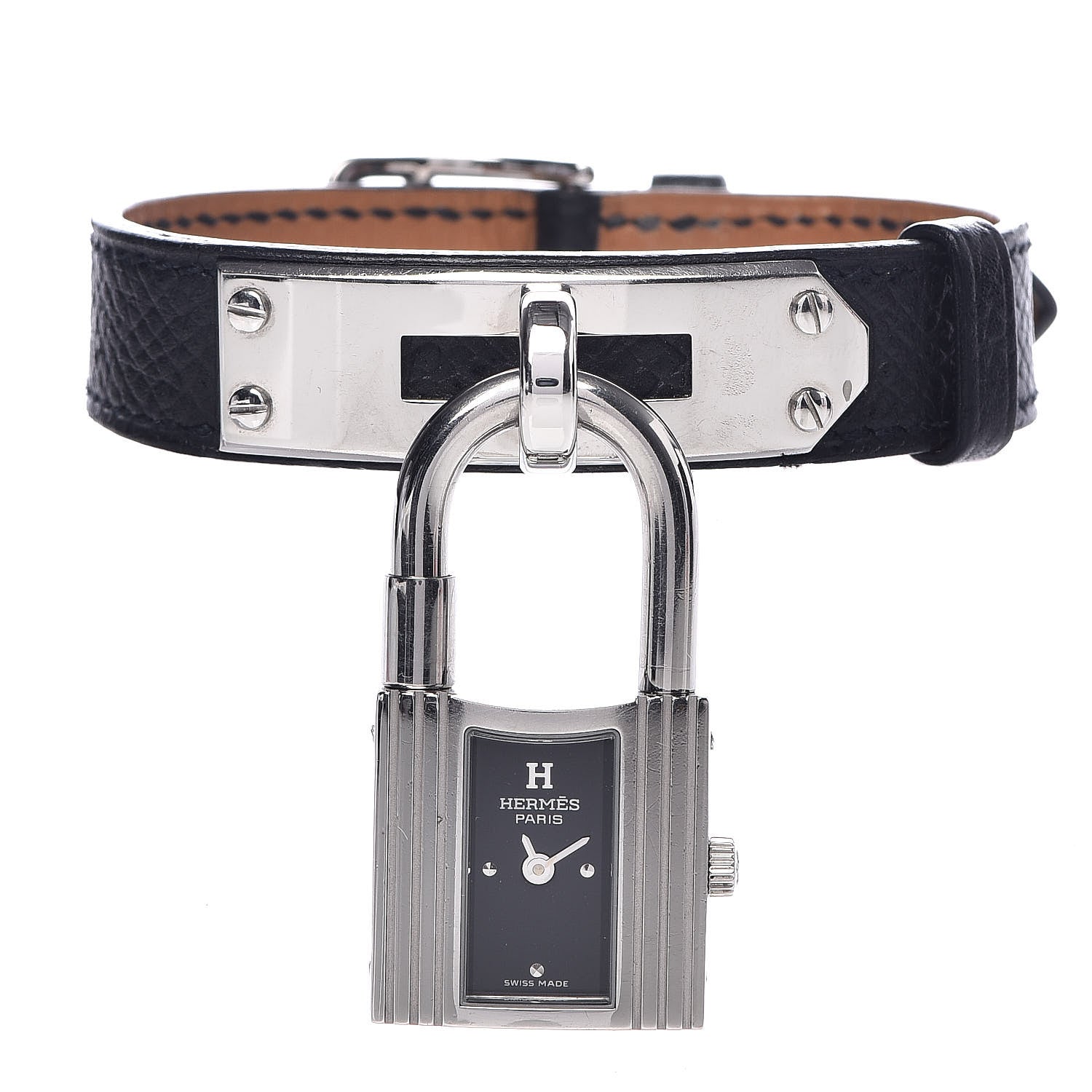Hermes Stainless Steel Epsom 20mm Kelly Cadena Quartz Watch Noir 1 of 5