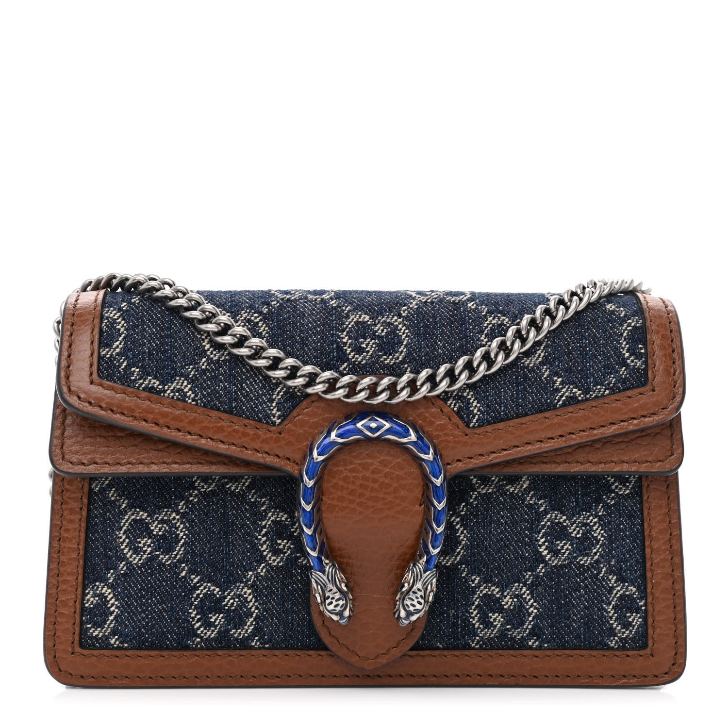 Gucci New Denim GG Monogram Dollar Calfskin Enamel Super Mini Dionysus Shoulder Bag Blue Tea Cuir Epilog Electric Blue 1 of 10
