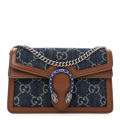 Gucci New Denim GG Monogram Dollar Calfskin Enamel Super Mini Dionysus Shoulder Bag Blue Tea Cuir Epilog Electric Blue 1 of 10