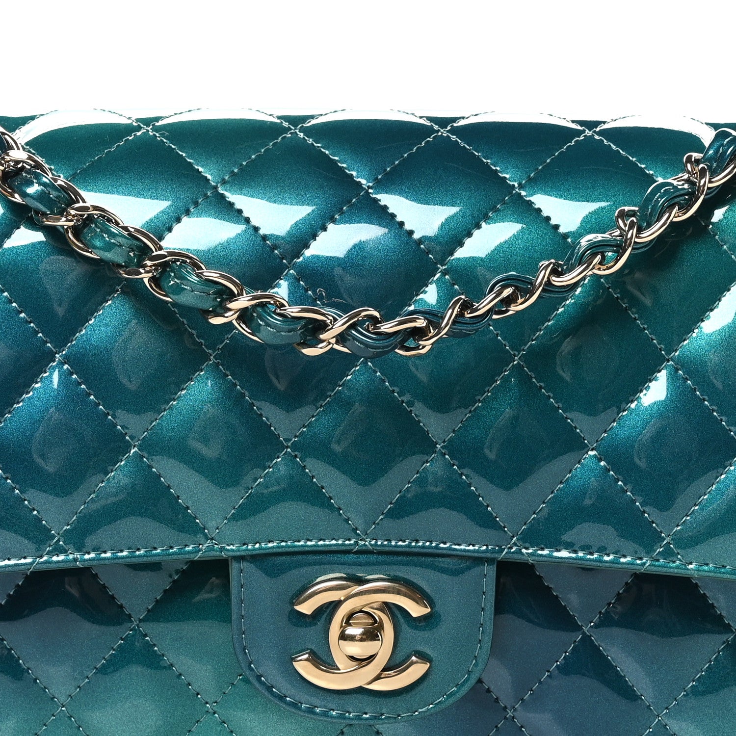 Chanel Shaded Patent Calfskin Quilted Medium Double Flap Green Blue 8 of 10