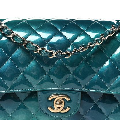 Chanel Shaded Patent Calfskin Quilted Medium Double Flap Green Blue 8 of 10
