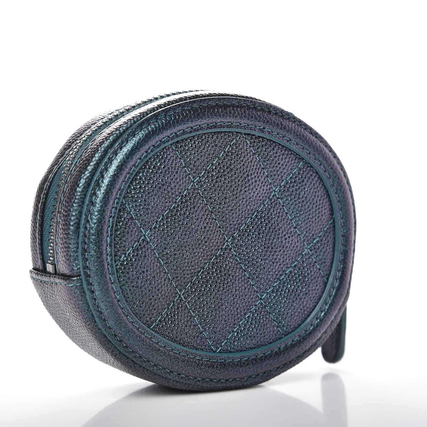 Chanel Iridescent Caviar Quilted Filigree Zip Around Classic Coin Purse Dark Turquoise 3 of 8