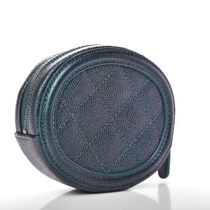 Chanel Iridescent Caviar Quilted Filigree Zip Around Classic Coin Purse Dark Turquoise 3 of 8