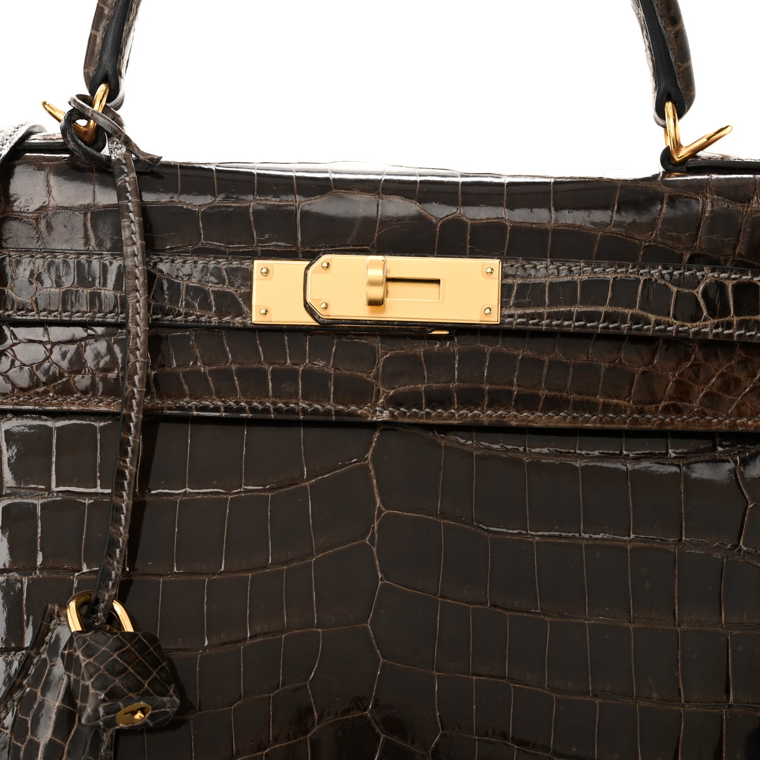 Hermes Shiny Niloticus Crocodile Kelly Sellier 28 Gris Elephant 14 of 21
