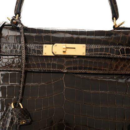 Hermes Shiny Niloticus Crocodile Kelly Sellier 28 Gris Elephant 14 of 21