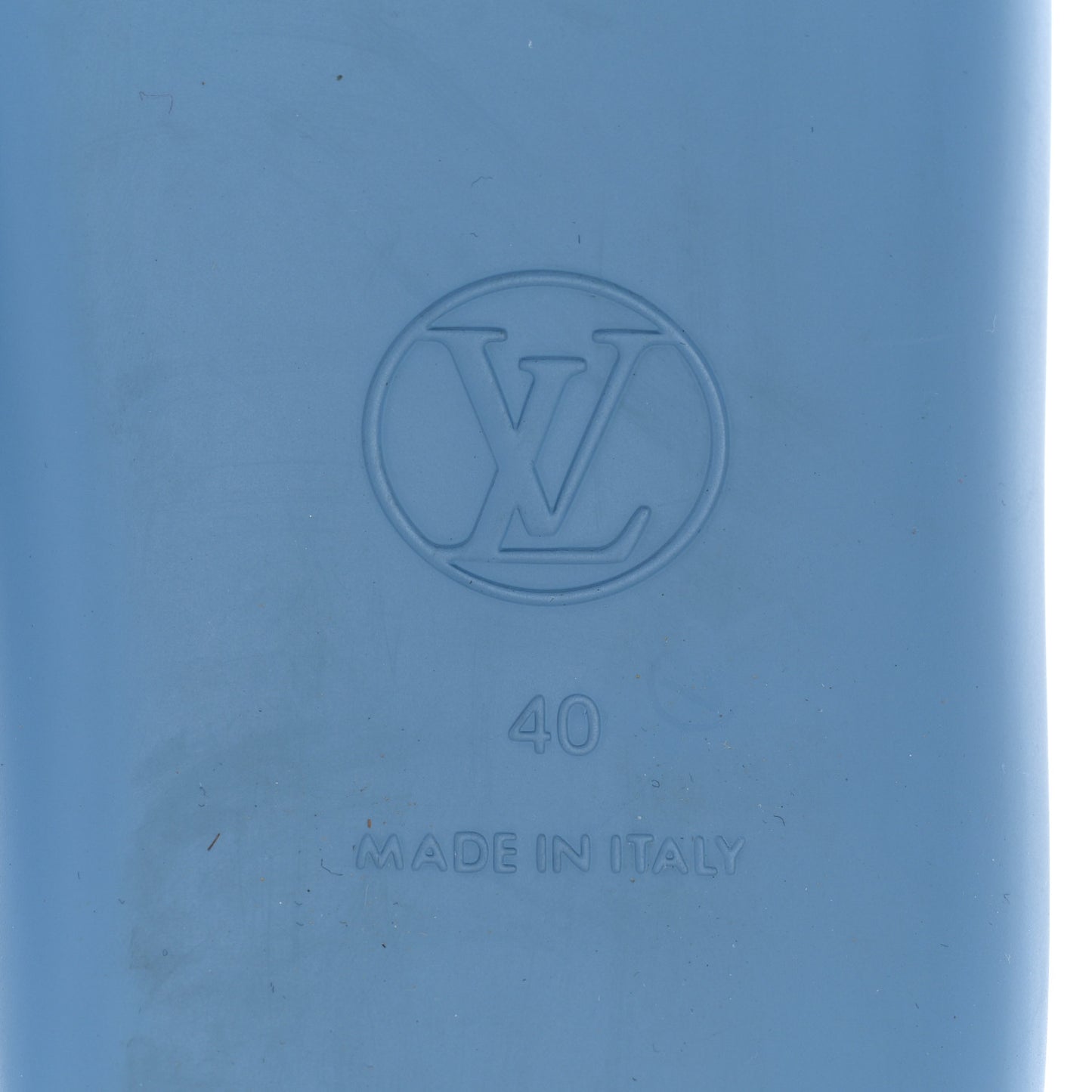 Rubber Monogram Embossed Sunbath Flat Mule 40 Blue