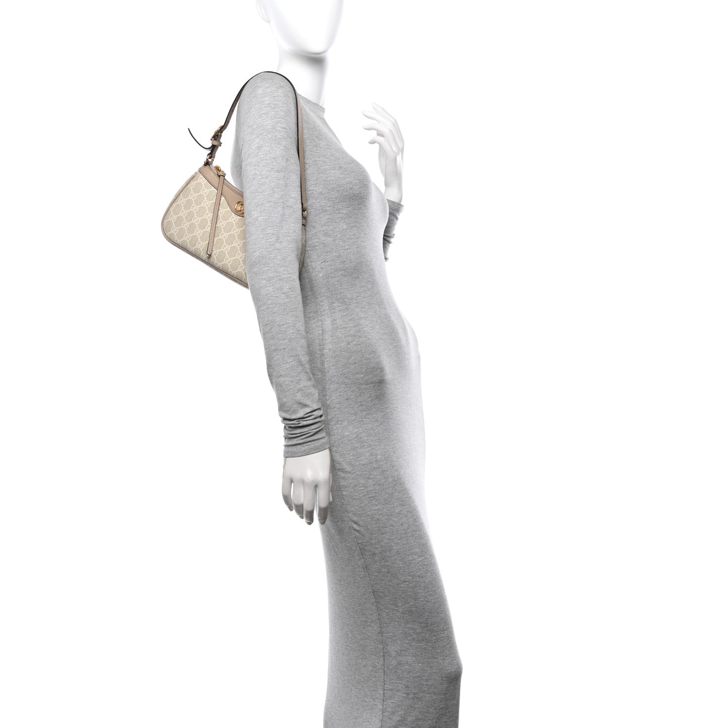 GG Supreme Monogram Textured Dollar Calfskin Small Ophidia Hobo Beige Mystic White Oatmeal