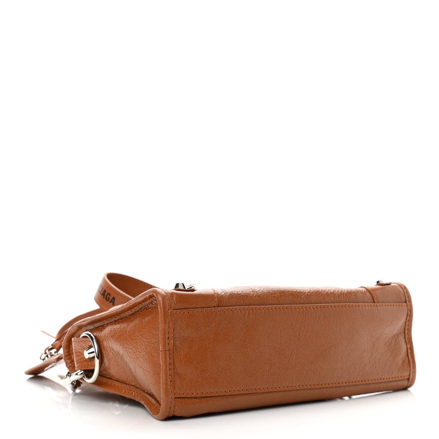 Balenciaga Agneau Classic Silver Hardware Mini City Logo Strap Camel Black 4 of 9