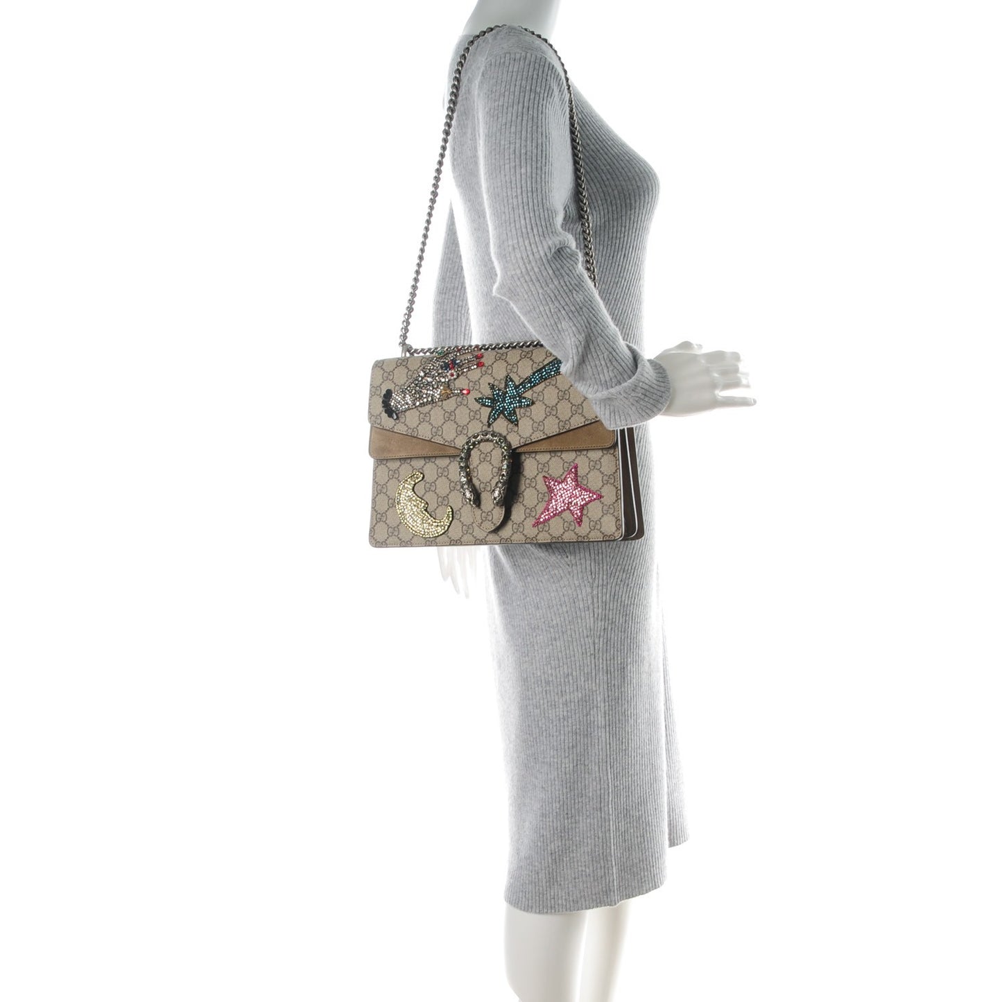 GG Supreme Monogram Shooting Star Embroidered Medium Dionysus Shoulder Bag Beige
