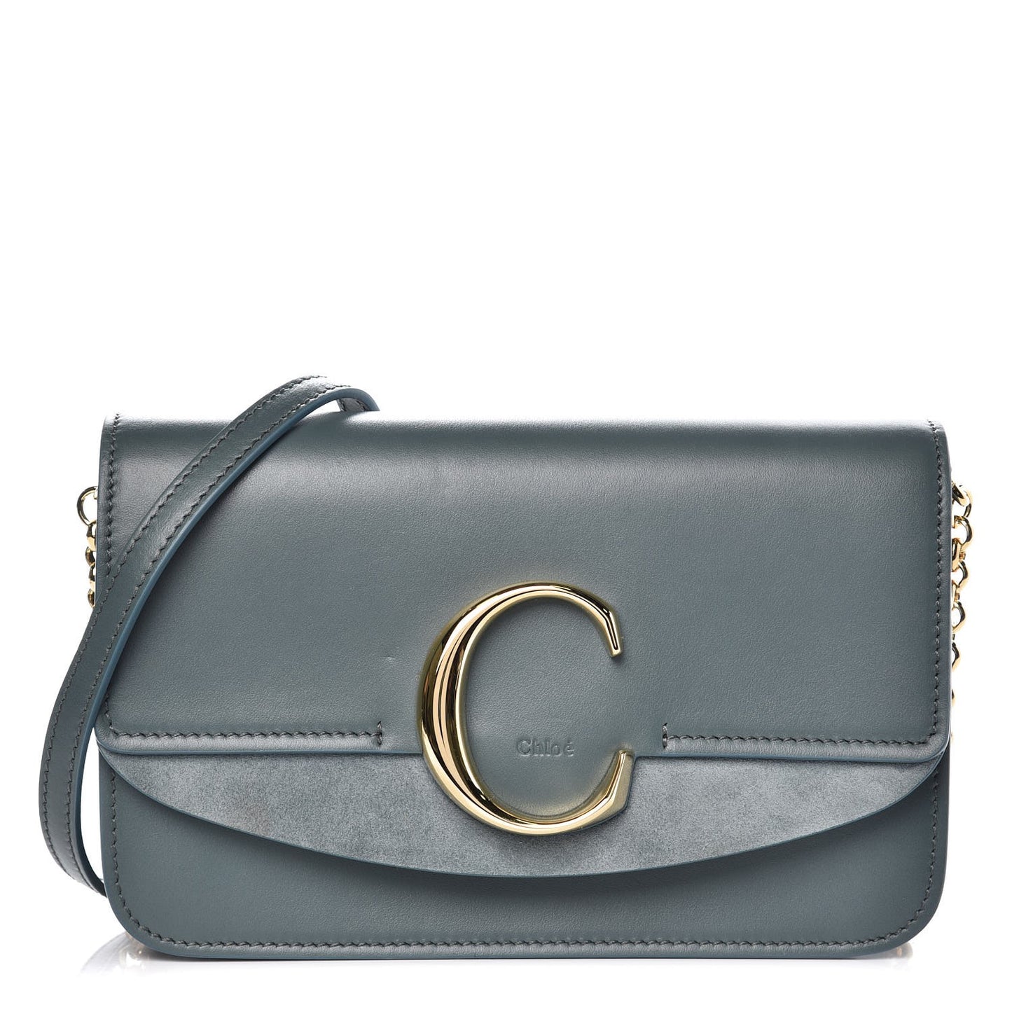 Calfskin Suede C Clutch With Chain Cloudy Blue