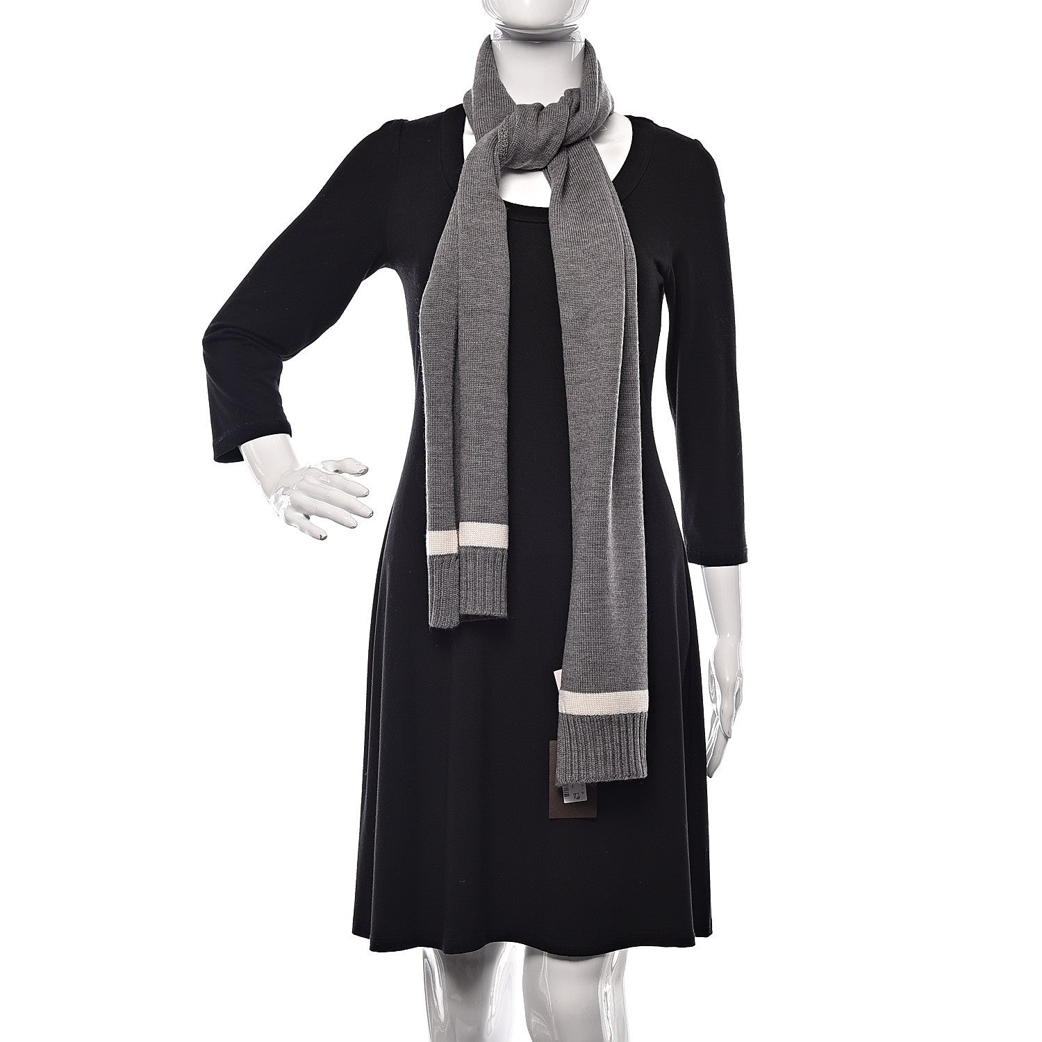 Gucci Wool Newporte Long Scarf Graphite Ivory 2 of 5
