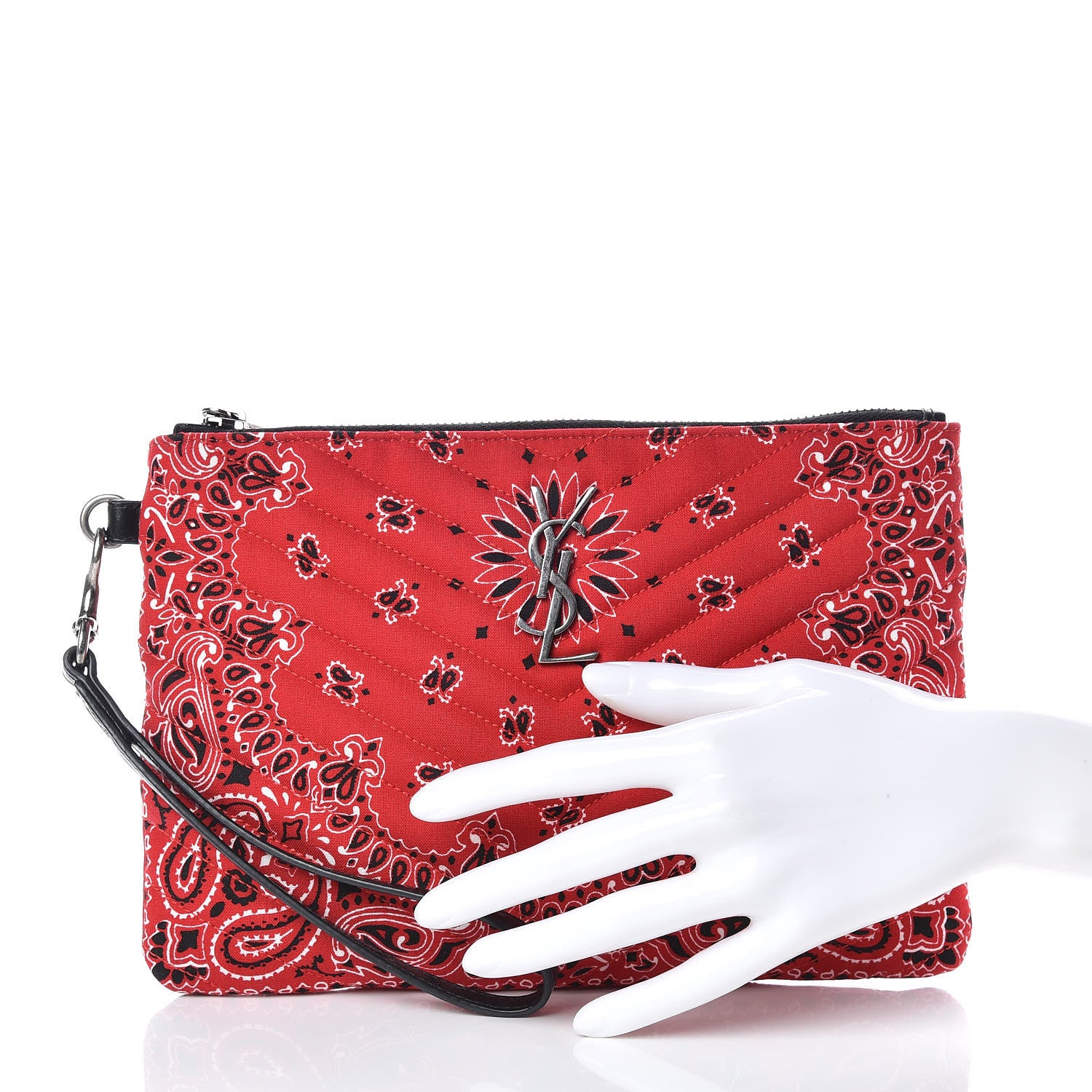 Saint Laurent Canvas Bandana Chevron Monogram A5 Wristlet Red 2 of 9