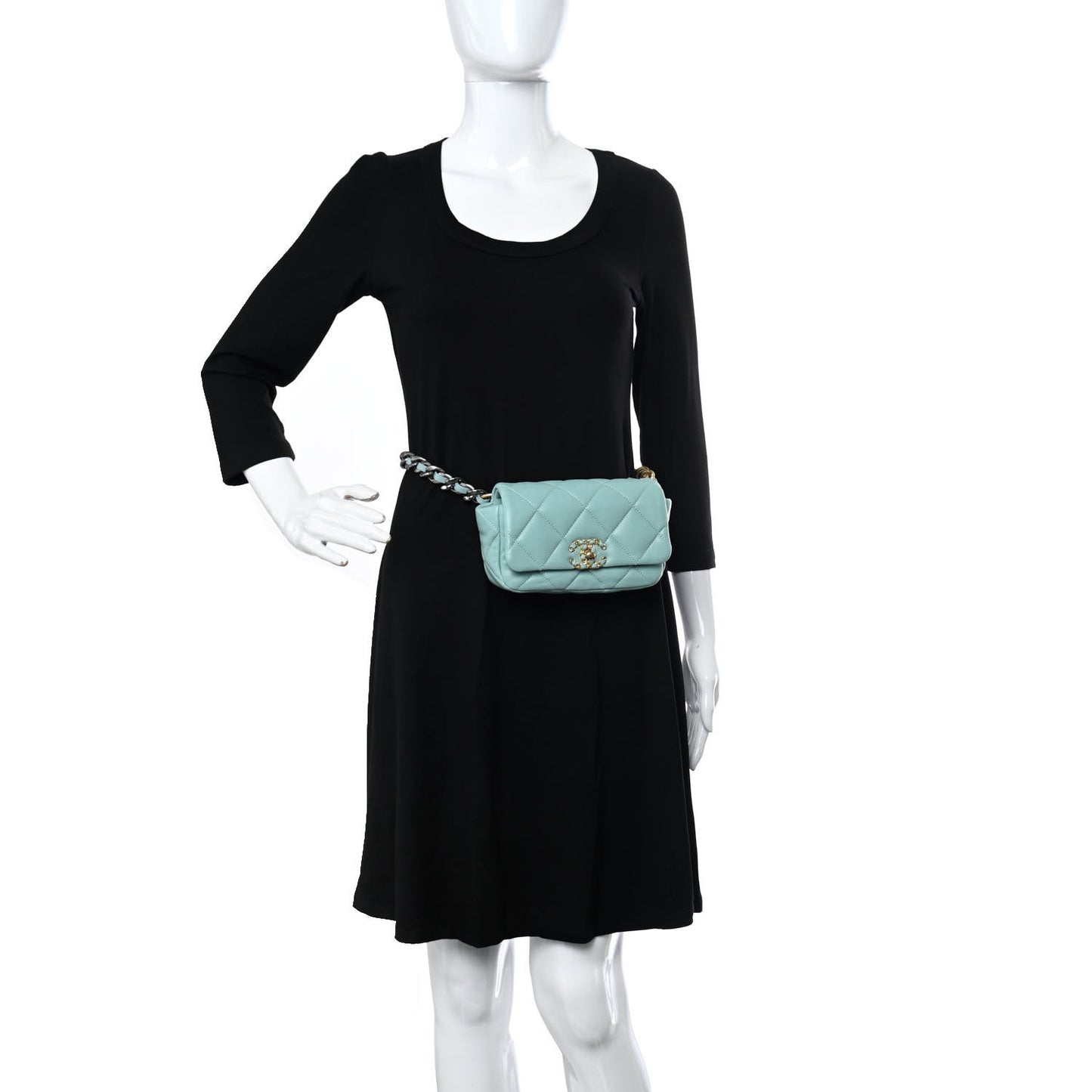 Lambskin Quilted Chanel 19 Waist Bag Light Blue