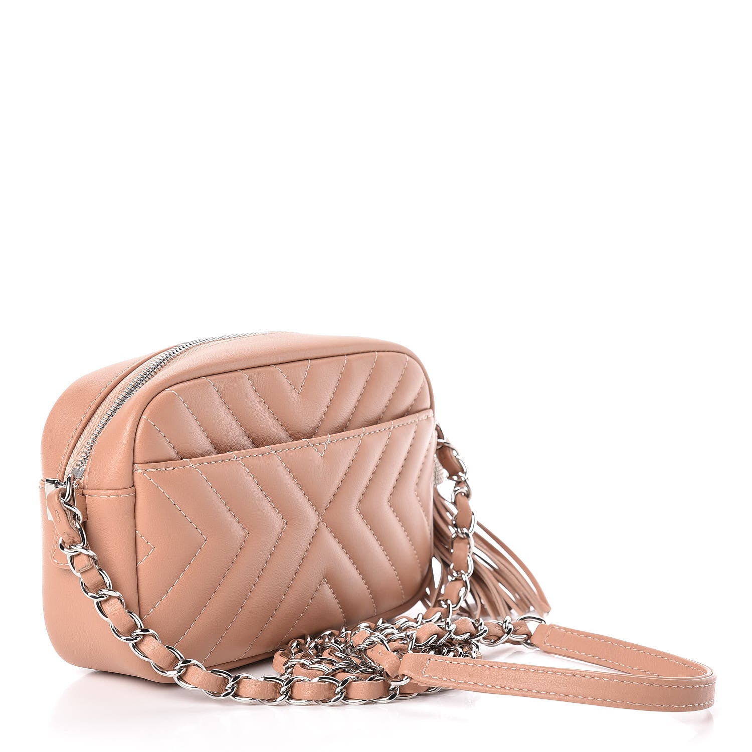 Chanel Calfskin Chevron Quilted Tassel Camera Case Dark Beige 3 of 10