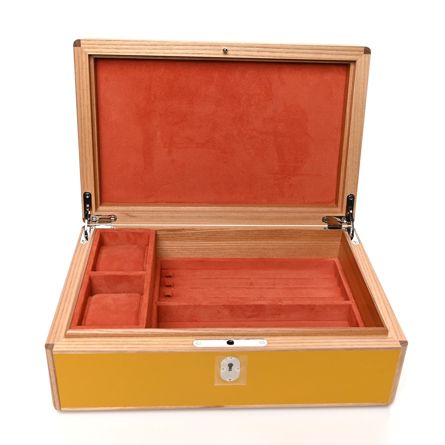 Hermes Elm Wood Evercolor Amalthee Watch Jewelry Box GM Jaune Ambre 6 of 9