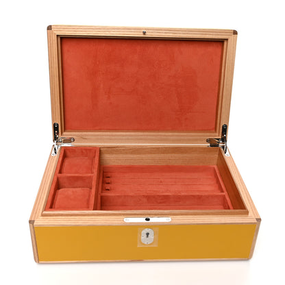 Hermes Elm Wood Evercolor Amalthee Watch Jewelry Box GM Jaune Ambre 6 of 9