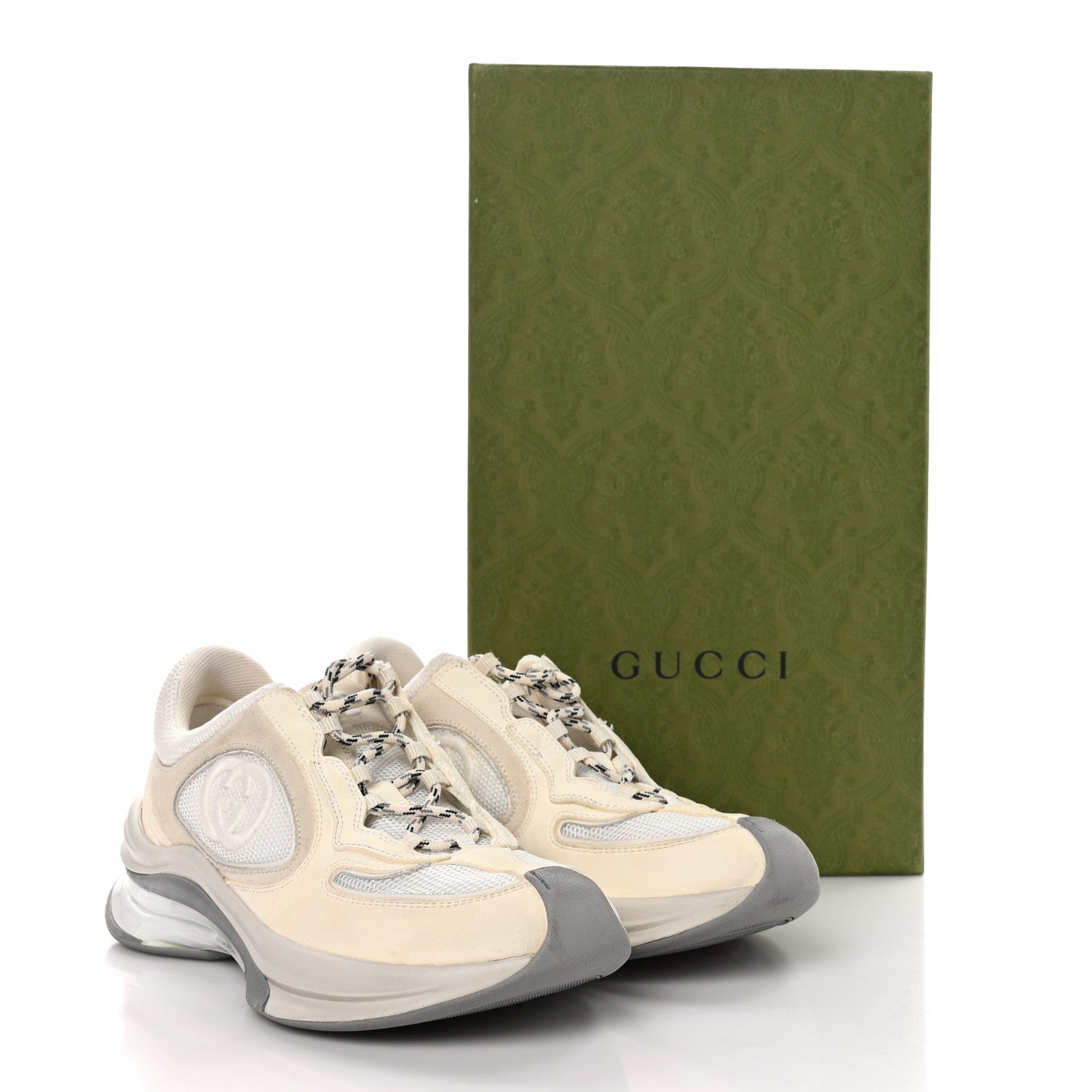 Gucci Technical Knit Fabric Suede Calfskin Womens Gucci Run Sneakers 37 Off White Grey 7 of 7