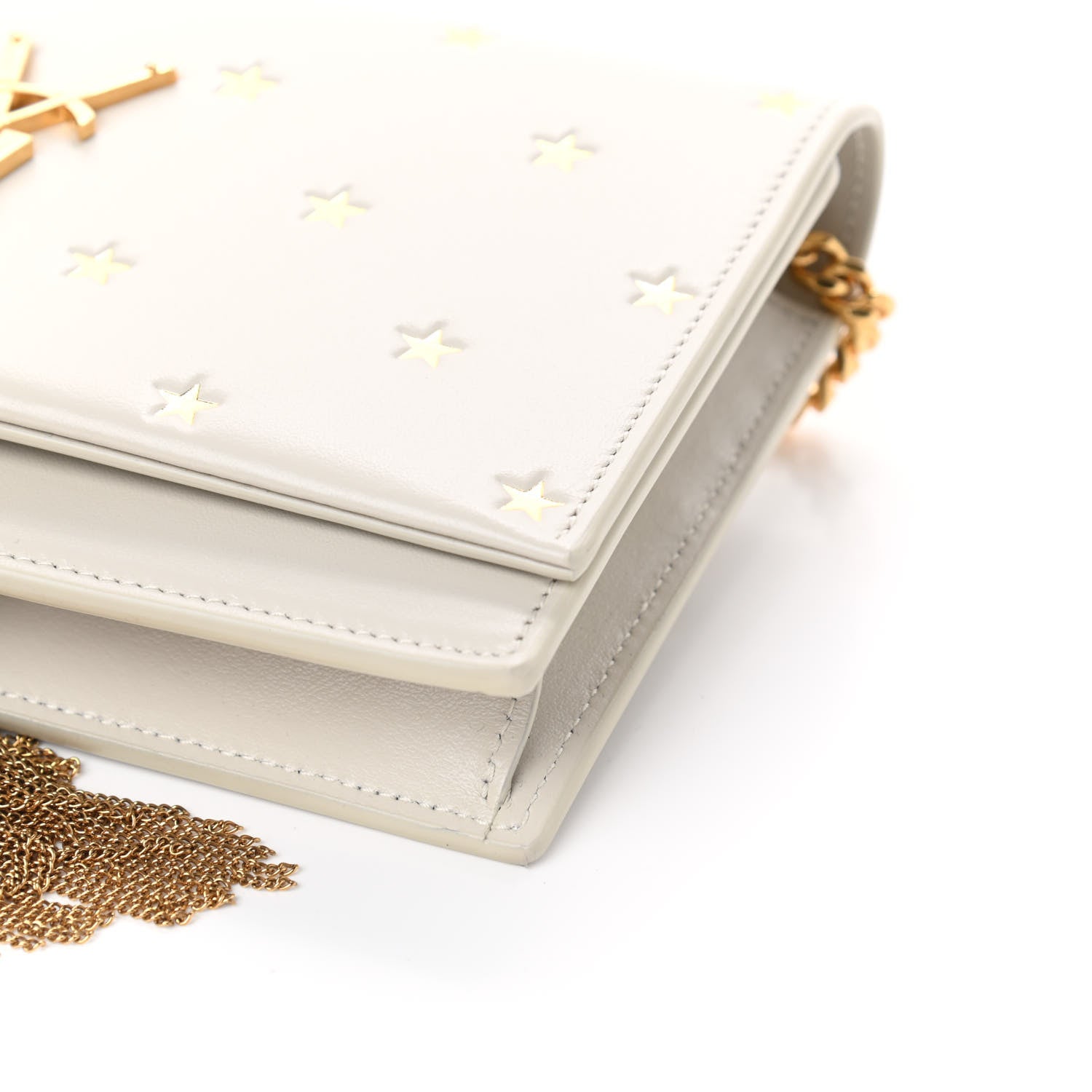 Saint Laurent Calfskin Star Print Monogram Kate Tassel Chain Wallet White Gold 9 of 9