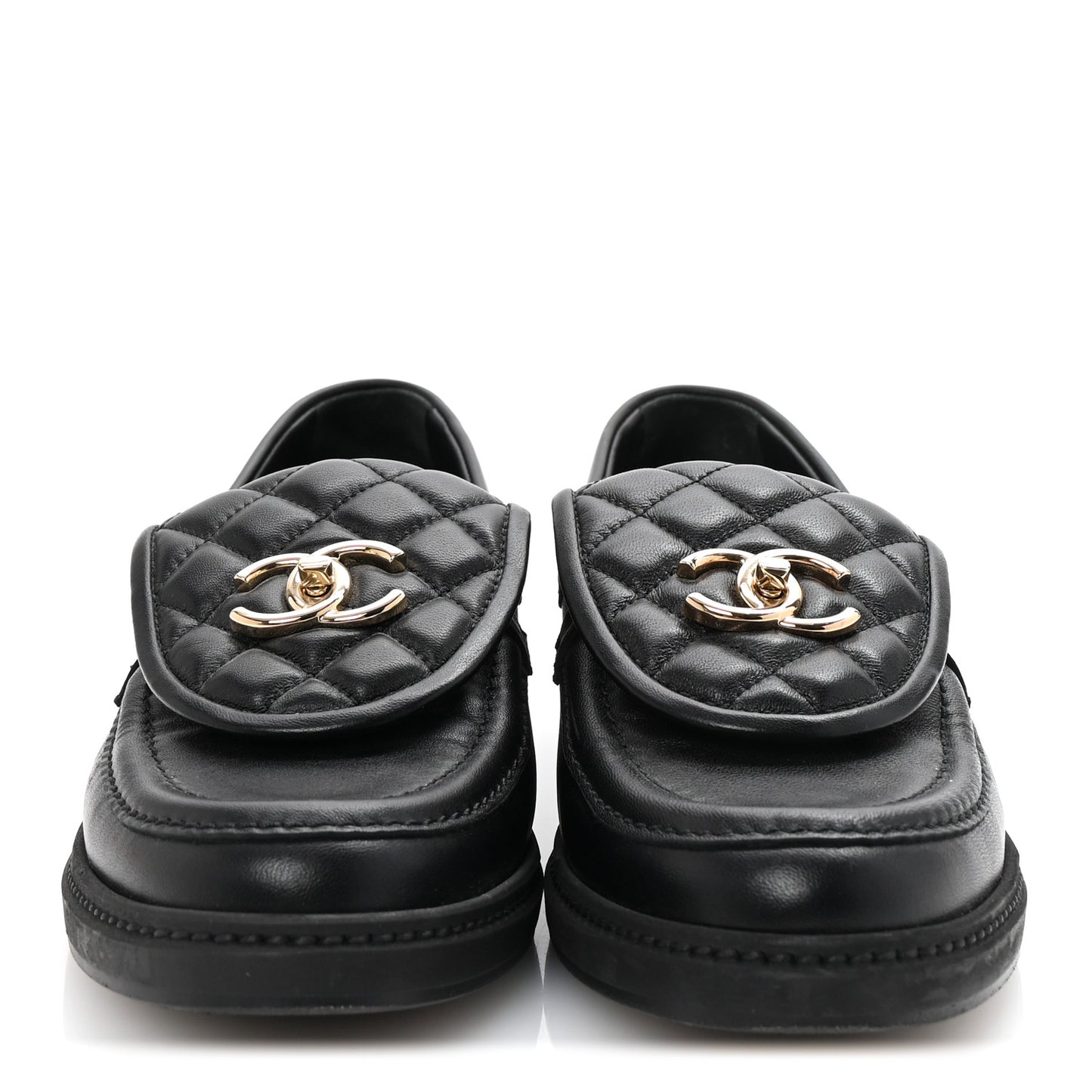 Lambskin Quilted CC Turnlock Loafers 38 Black
