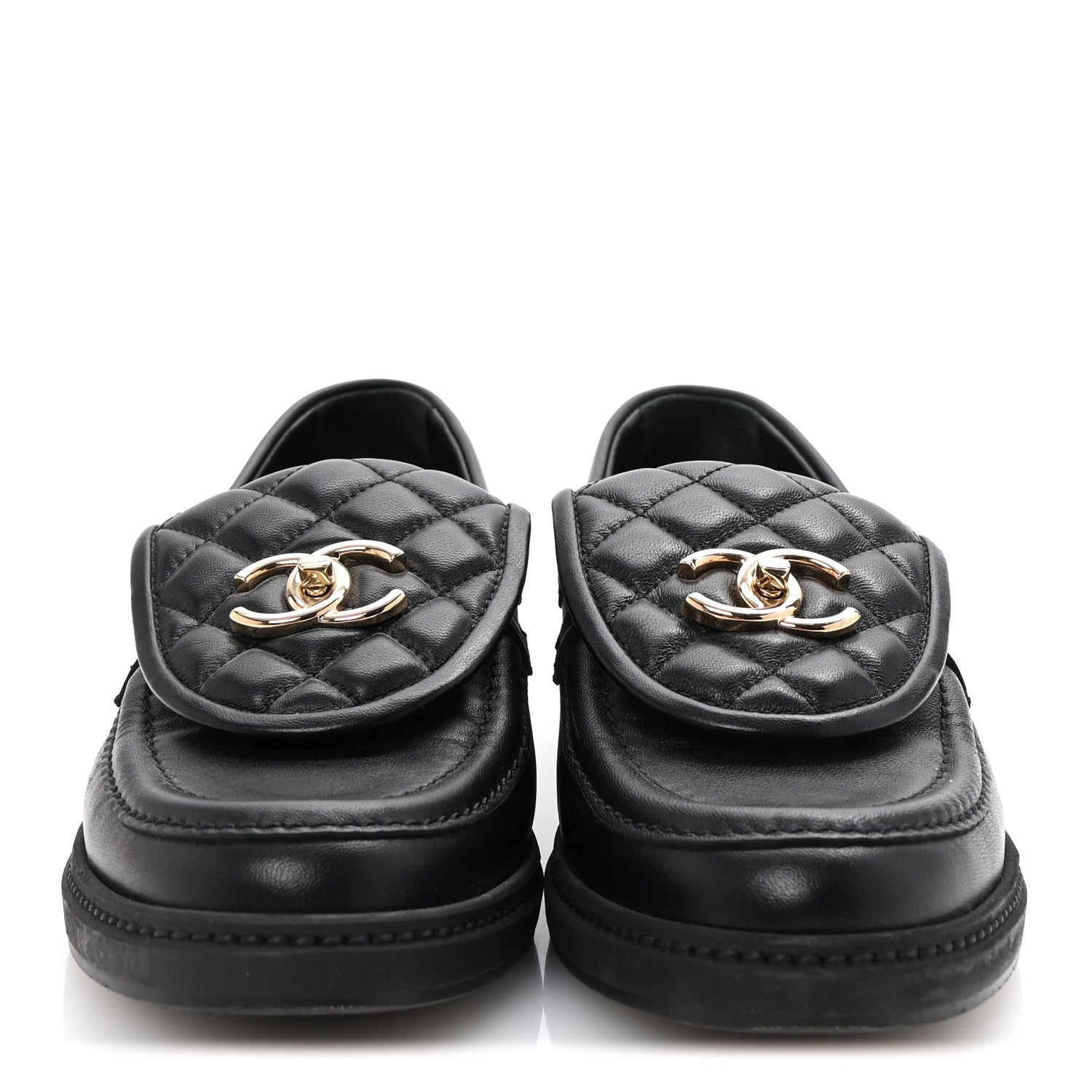 Chanel Lambskin Quilted CC Turnlock Loafers 38 Black 3 of 10