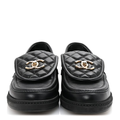 Chanel Lambskin Quilted CC Turnlock Loafers 38 Black 3 of 10