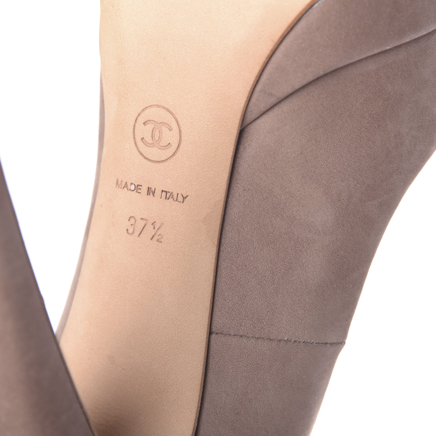 Chanel Suede CC Cap Toe Pumps 37.5 Beige 11 of 13