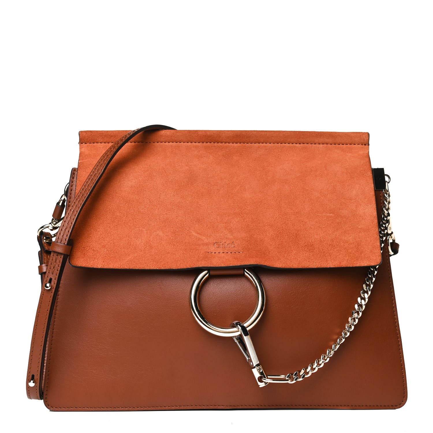 Chloe Suede Calfskin Medium Faye Shoulder Bag Tobacco 1 of 14