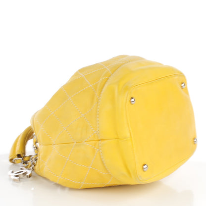 Chanel Lambskin Contrast Stitch Drawstring Tote Yellow 4 of 8