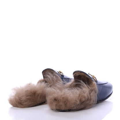 Gucci Malaga Kid Fur Womens Princetown Slippers 35.5 Blue Agata 4 of 9