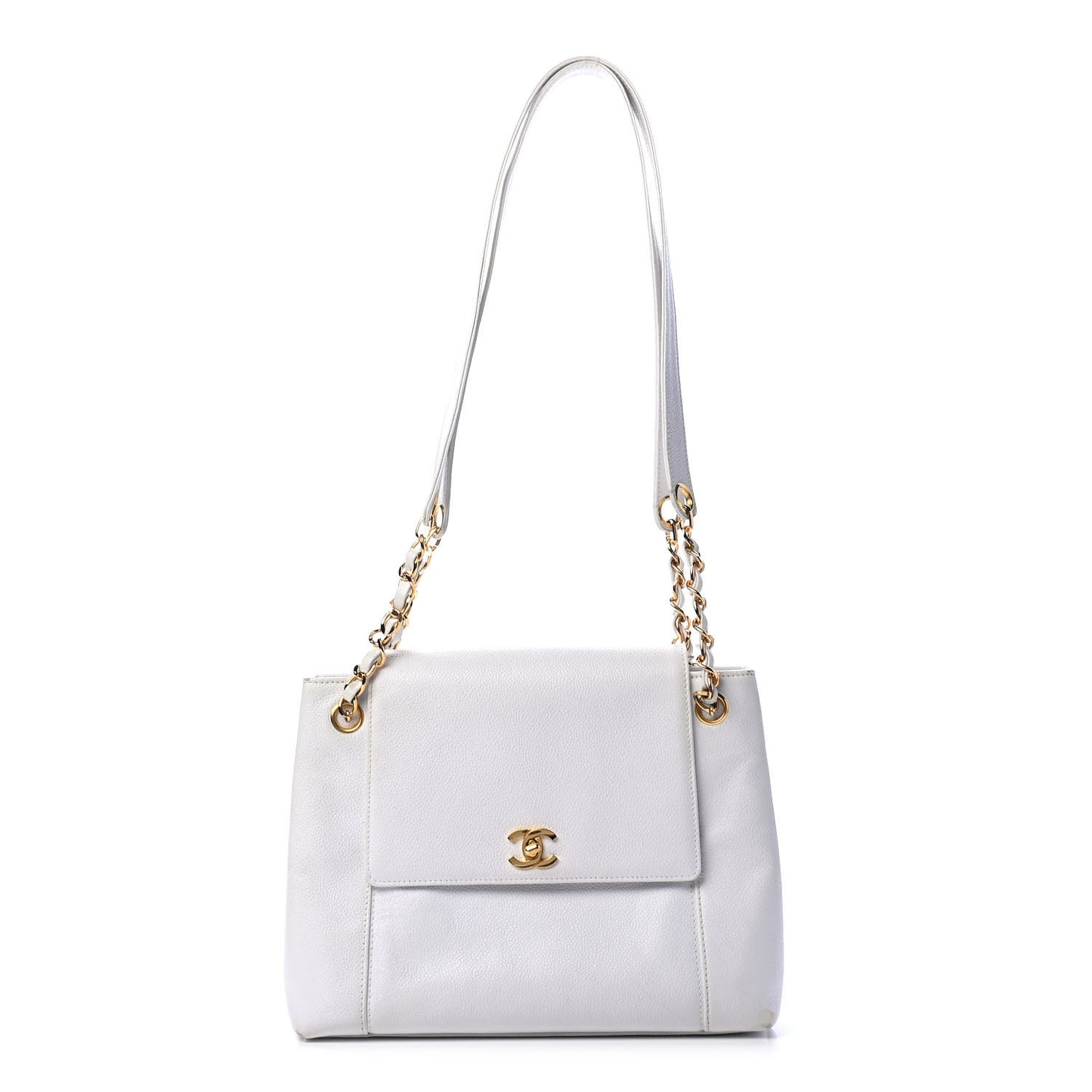 Caviar Flap Shoulder Bag White