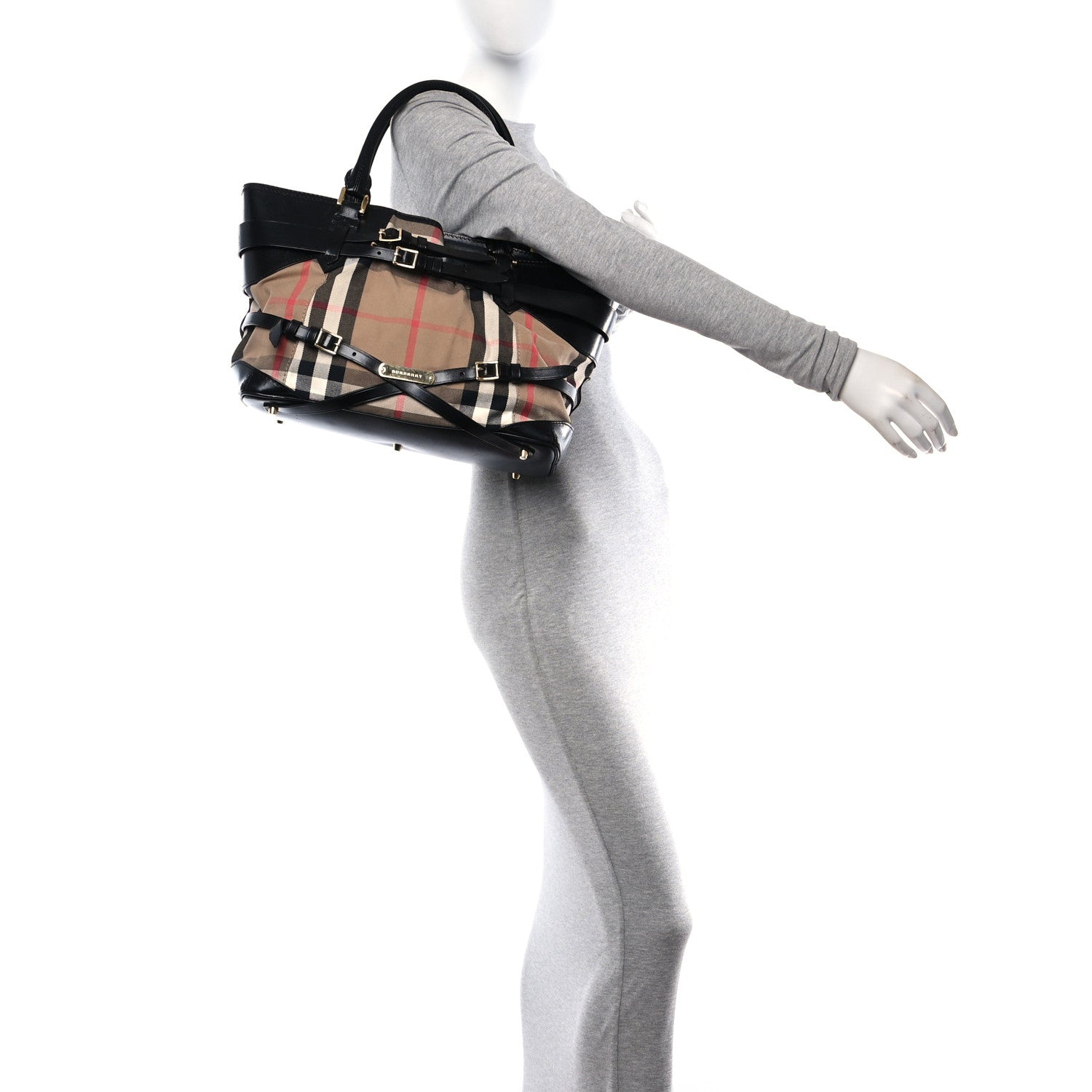 Burberry House Check Bridle Calfskin Medium Lynher Tote Black 2 of 10