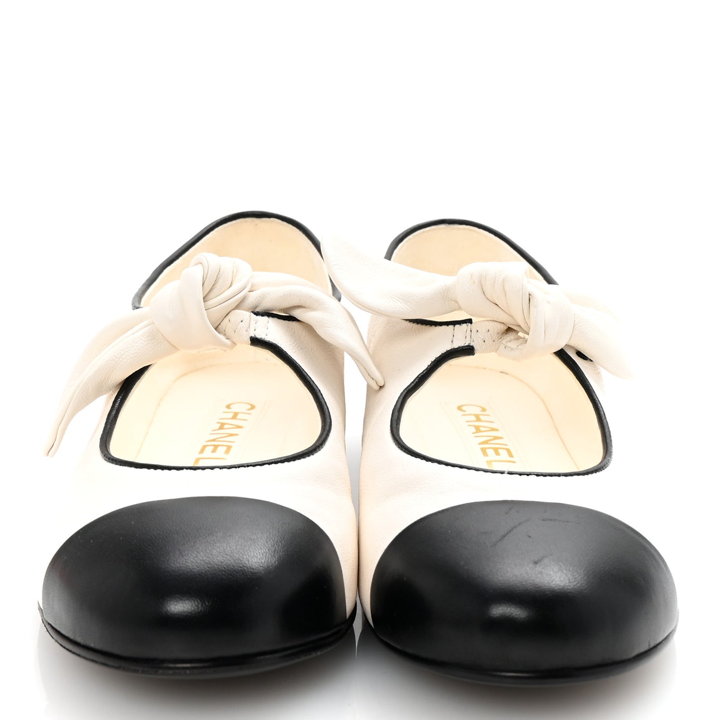Lambskin Bow Mary Jane Flats 36.5 White Black