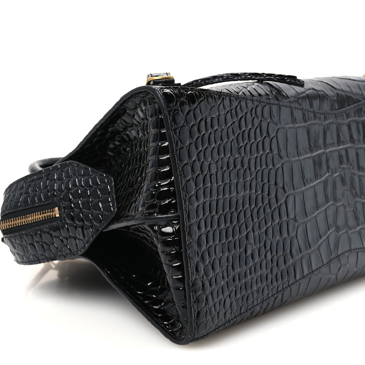 Balenciaga Shiny Supple Calfskin Crocodile Embossed Brass Hardware Neo Classic City Black 8 of 9