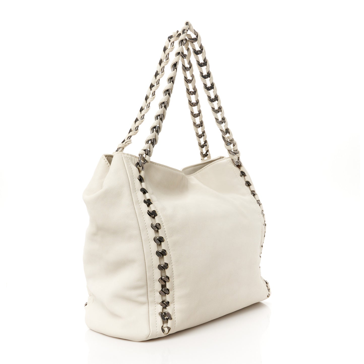 Calfskin East West Modern Chain Tote White