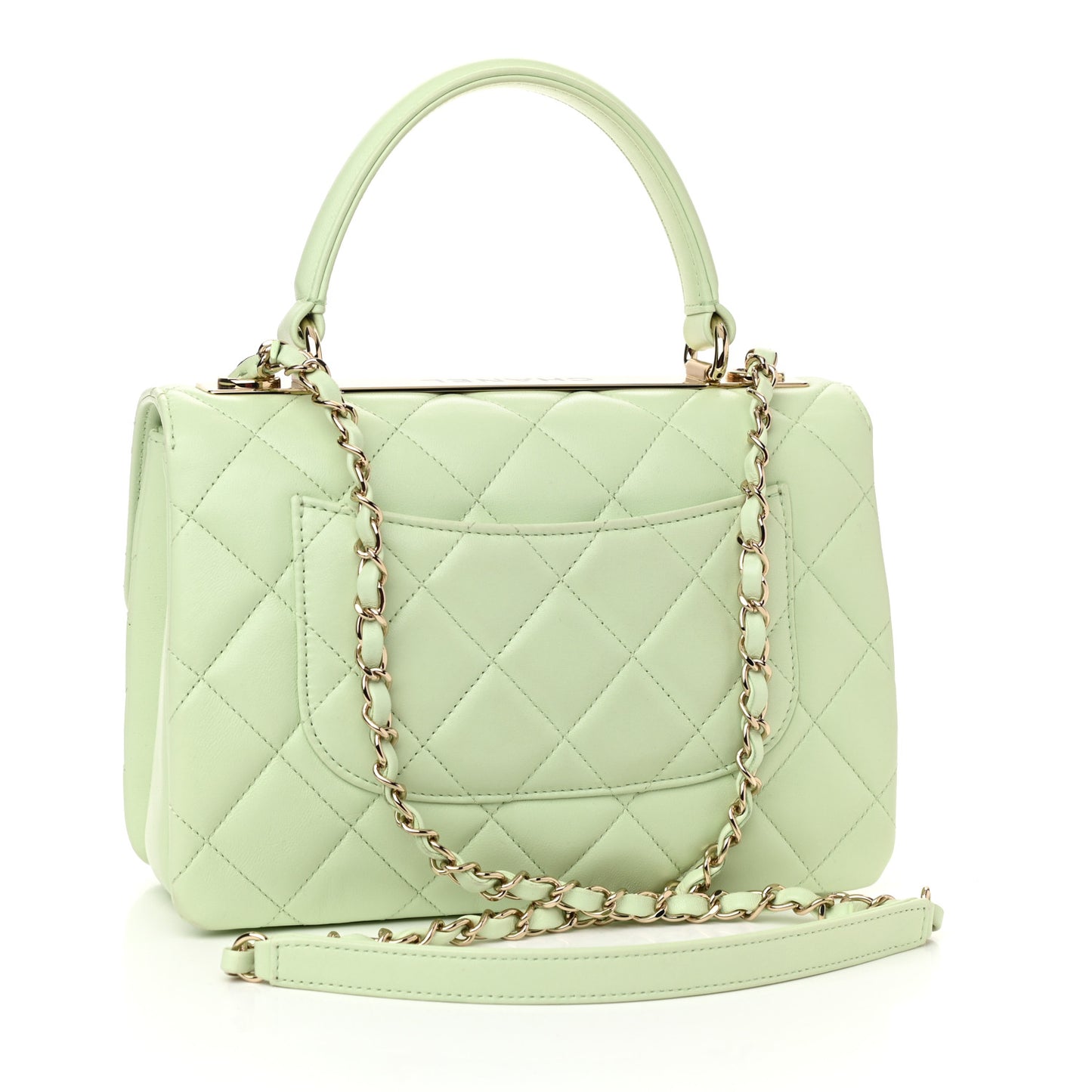Lambskin Quilted Small Trendy CC Flap Dual Handle Bag Sea Green