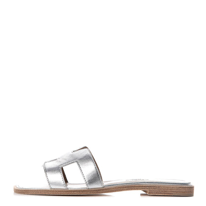 Hermes Metallic Nappa Calfskin Oran Sandals 35 Argent 1 of 10