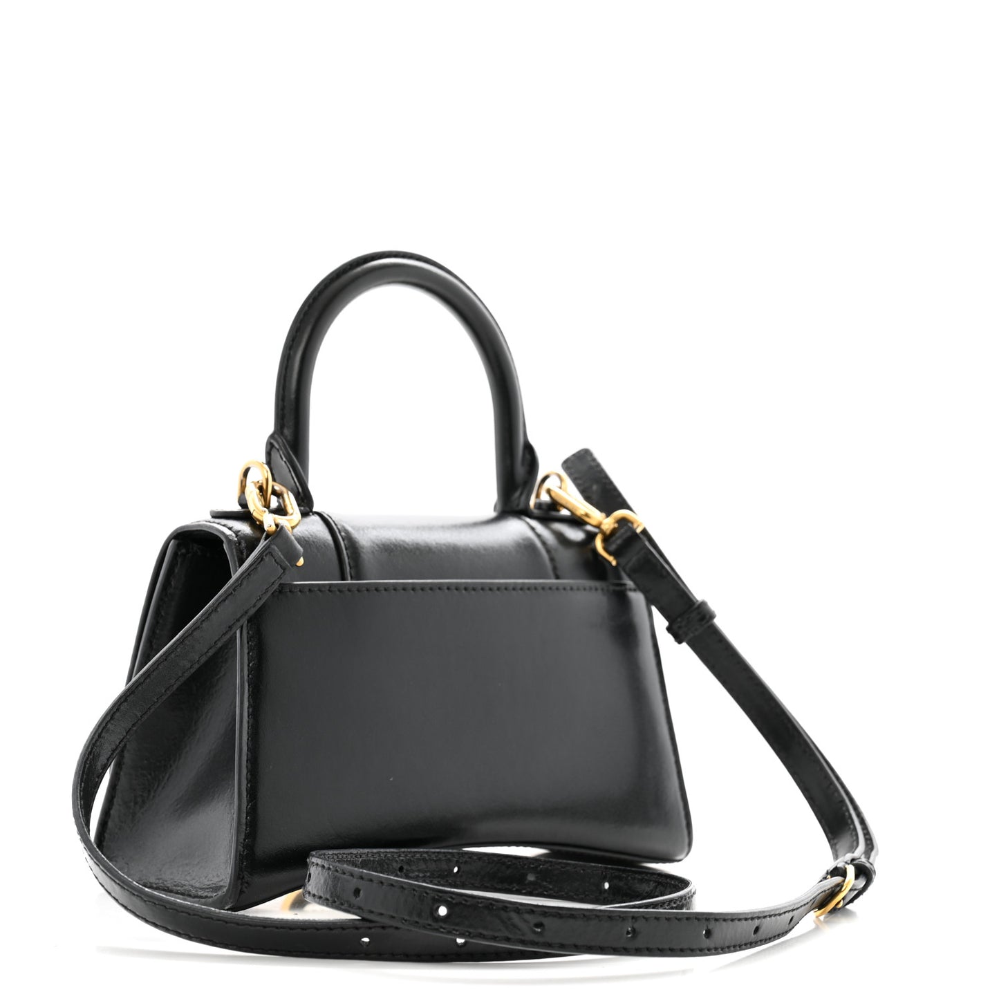 Shiny Box Calfskin Hourglass Top Handle Bag XS Black