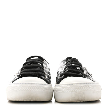 Prada Patent Naplak Triangle Logo Womens Low Top Sneakers 40 Black White 3 of 10