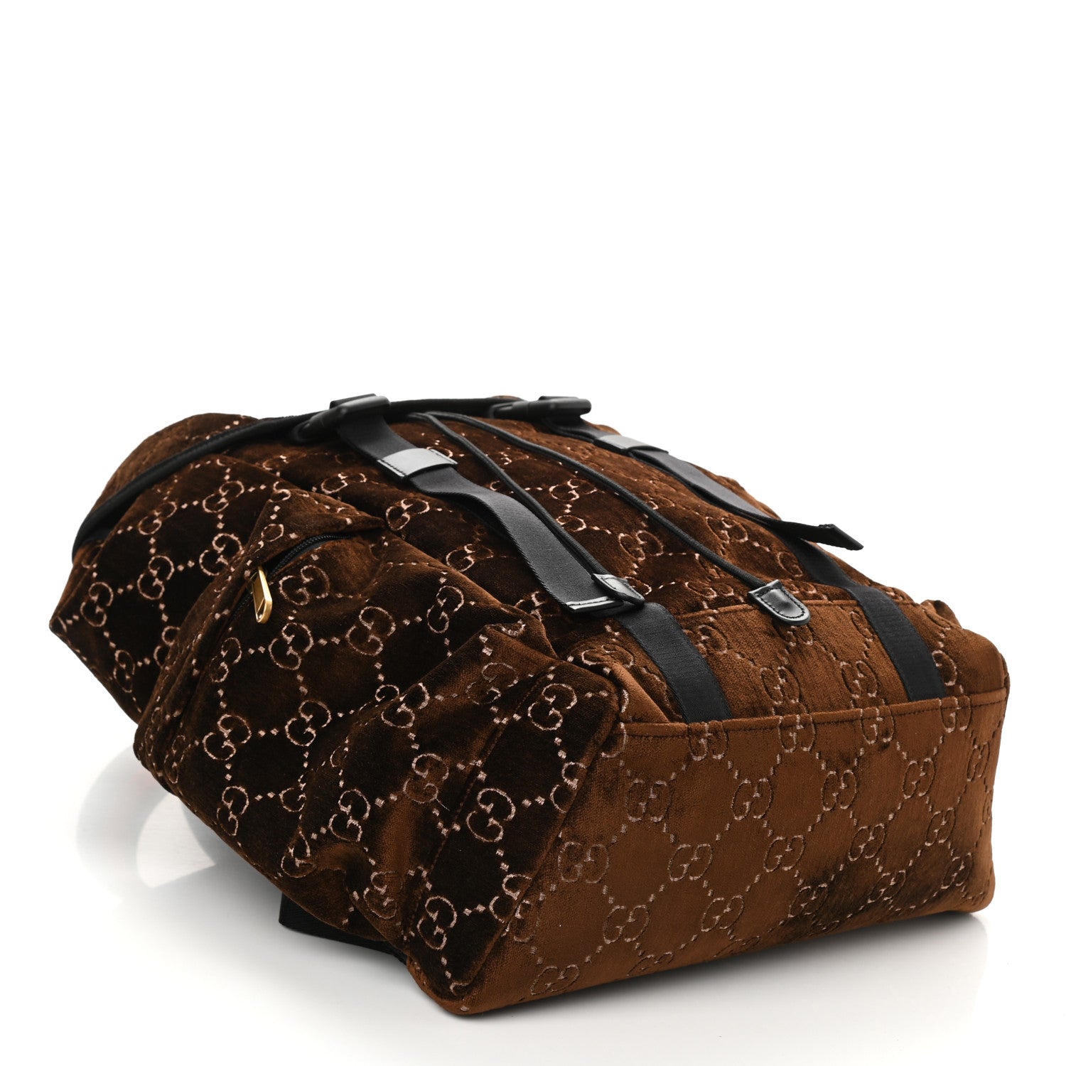 Gucci Velvet GG Monogram Web Medium Double Buckle Backpack Brown Black 4 of 9