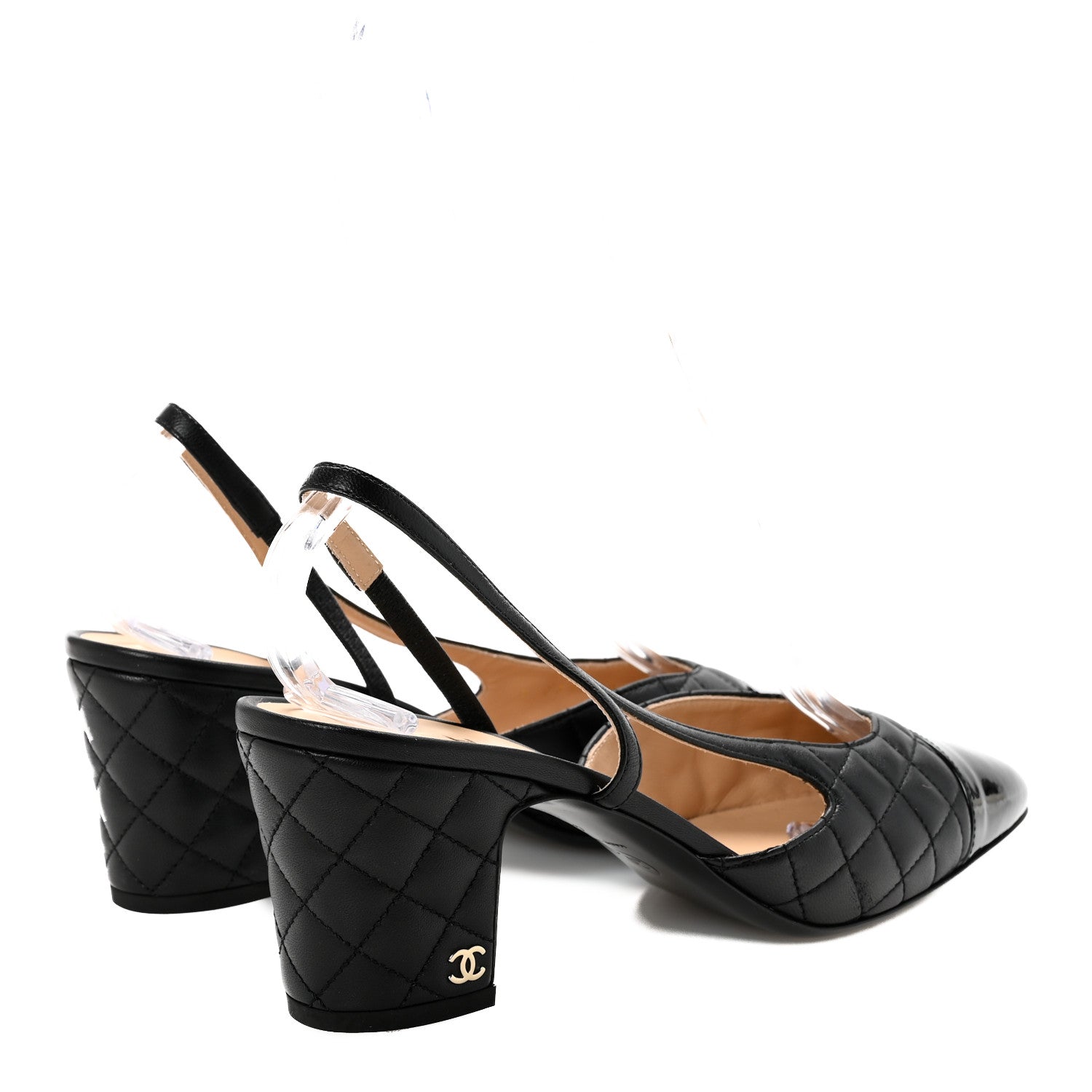 Chanel Lambskin Patent Calfskin Quilted Cap Toe CC Slingback Pumps 41 Black 5 of 10