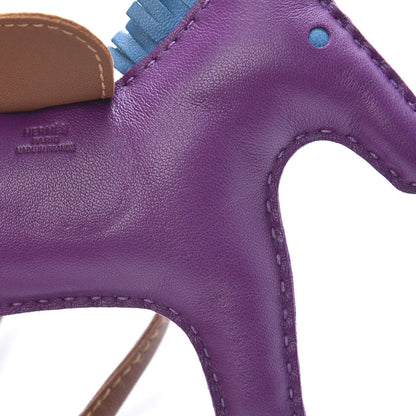 Hermes Milo Lambskin Grigri Rodeo Horse Bag Charm MM Anemone Bleu Izmir Fauve 4 of 5