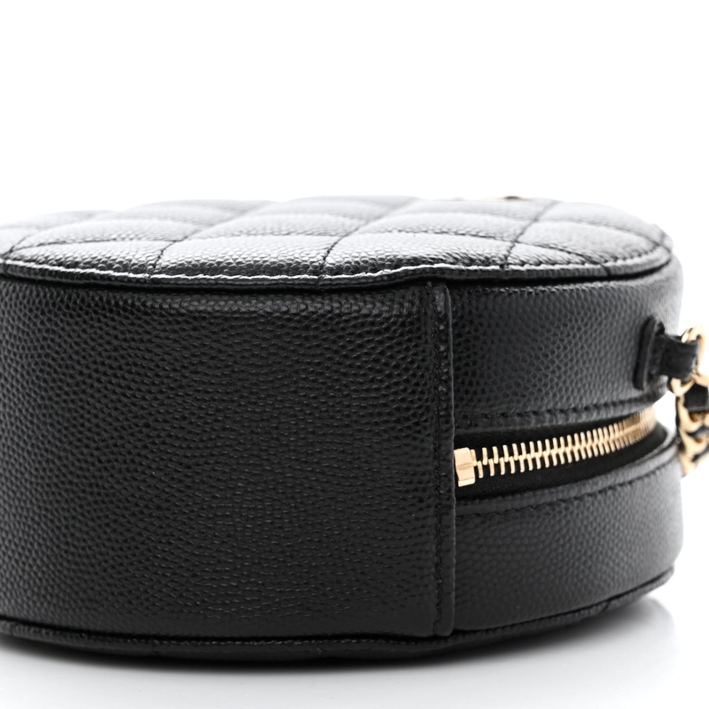 Caviar Quilted Round Clutch With Chain Black