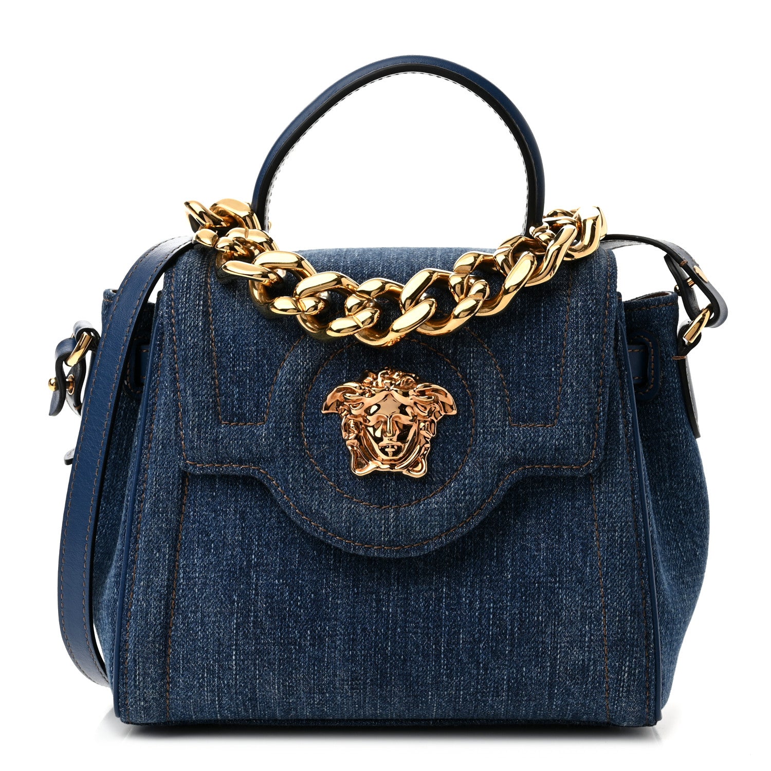 Versace Denim La Medusa Chain Tote Navy Blue 1 of 9