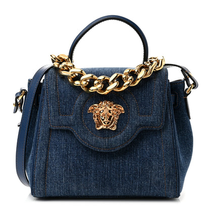 Versace Denim La Medusa Chain Tote Navy Blue 1 of 9