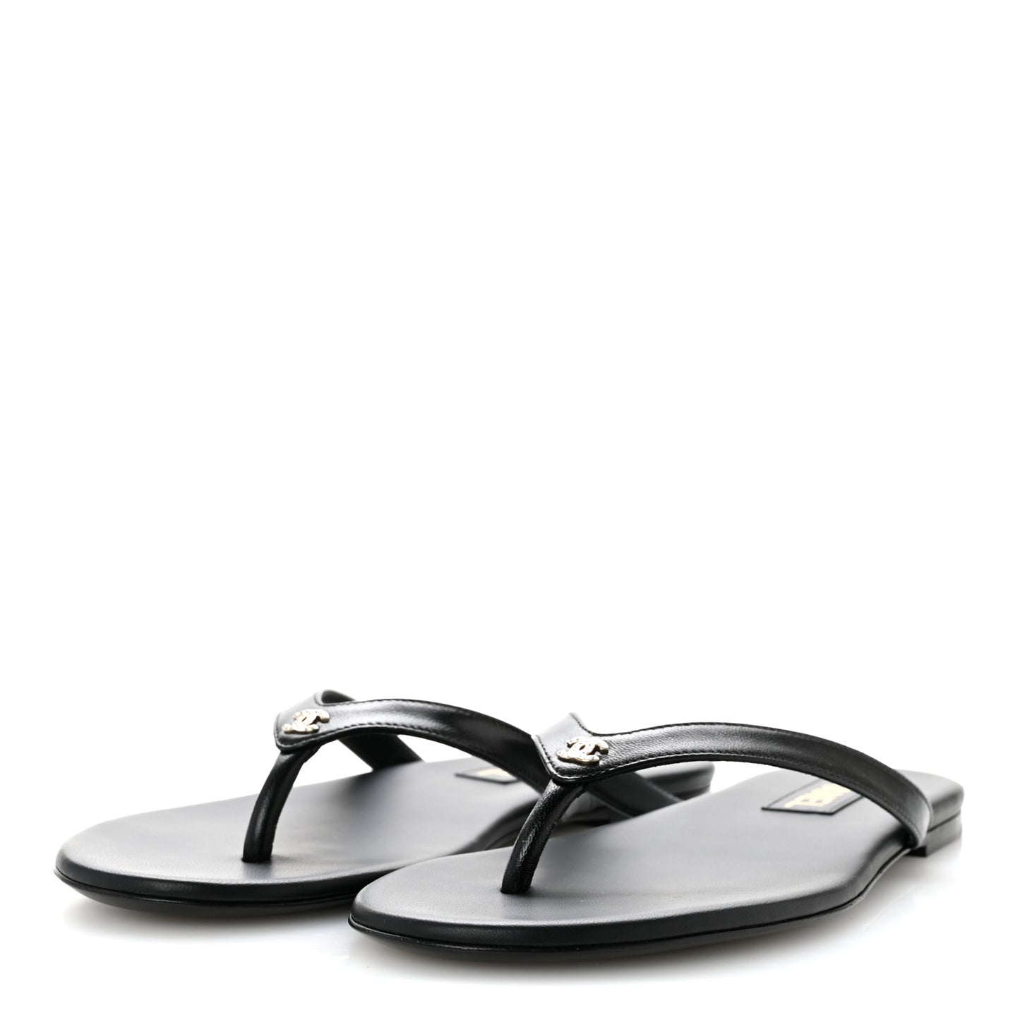 Shiny Lambskin Crystal CC Thong Sandals 37 Black 39.5 Black