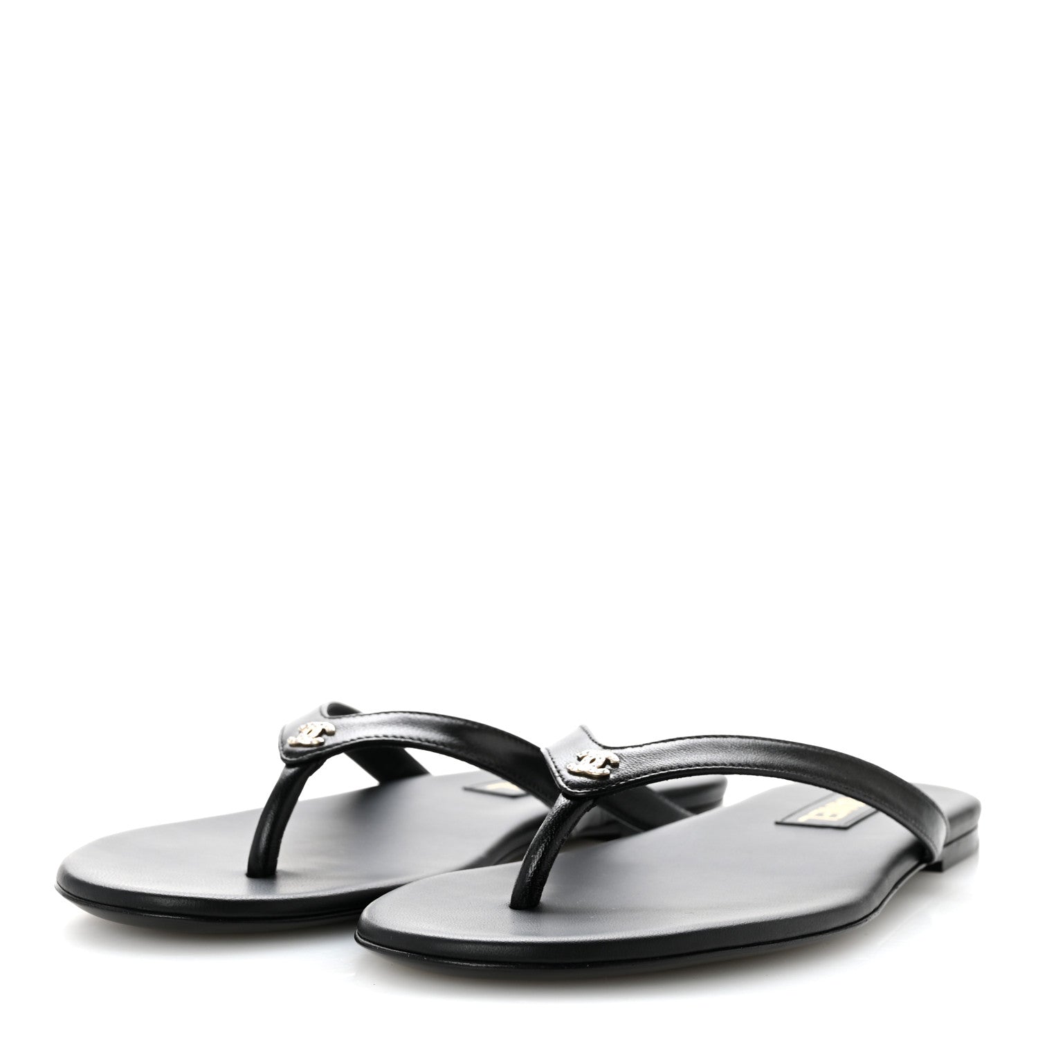 Chanel Shiny Lambskin Crystal CC Thong Sandals 37 Black 39.5 Black 4 of 10