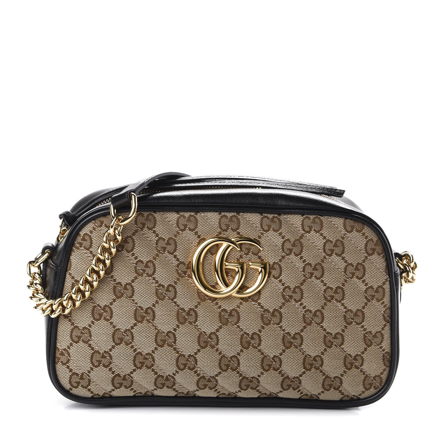 Monogram Matelasse Diagonal Small GG Marmont Chain Shoulder Bag Beige Black